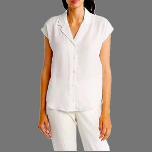 NWT T Tahari Collared Airflow Button-Up Camp Shirt Empire White Size Large